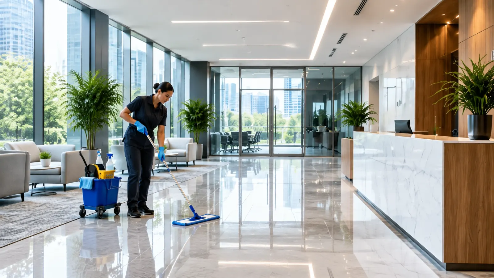Detail cleaning in a newly renovated commercial office